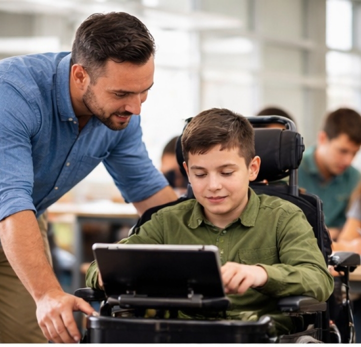 Teacher with a wheelchair-bound student